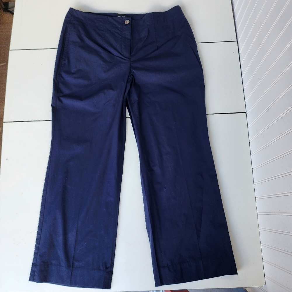 Talbots Pants Womens Navy Flat Front Wide Leg Stretch Career Office Trousers 14W